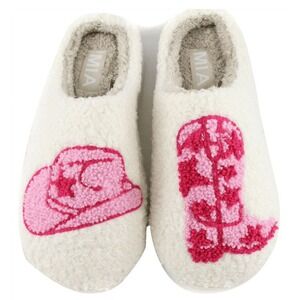 MIA Girls Womens Slippers Size 10M White Shearl Western Graphic Slip-On Faux Fur